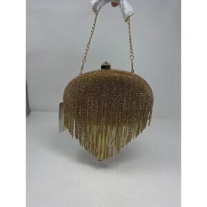 Nina Crystal Chain Draped Minaudiere in Gold